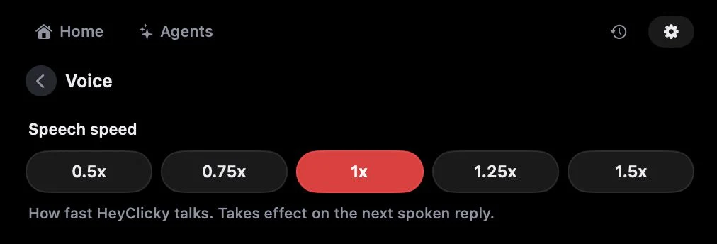 Speech speed control in Heysen settings, from 0.5x to 1.5x